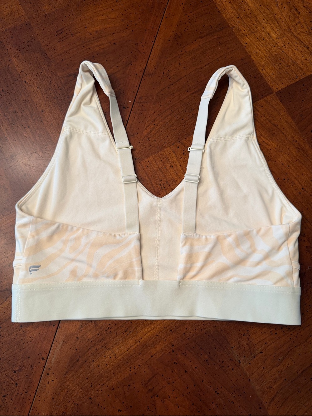 Fabletics PureLuxe Zebra Print Sports Bra & Biker Shorts Set XL Cream Yellow - Picture 2 of 8